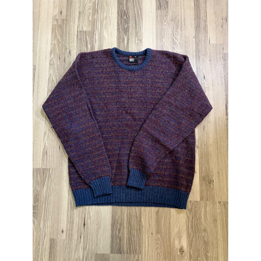 Vintage Robert Bruce Crewneck Sweater Men XL Blue Burgundy Wool Blend 90s USA